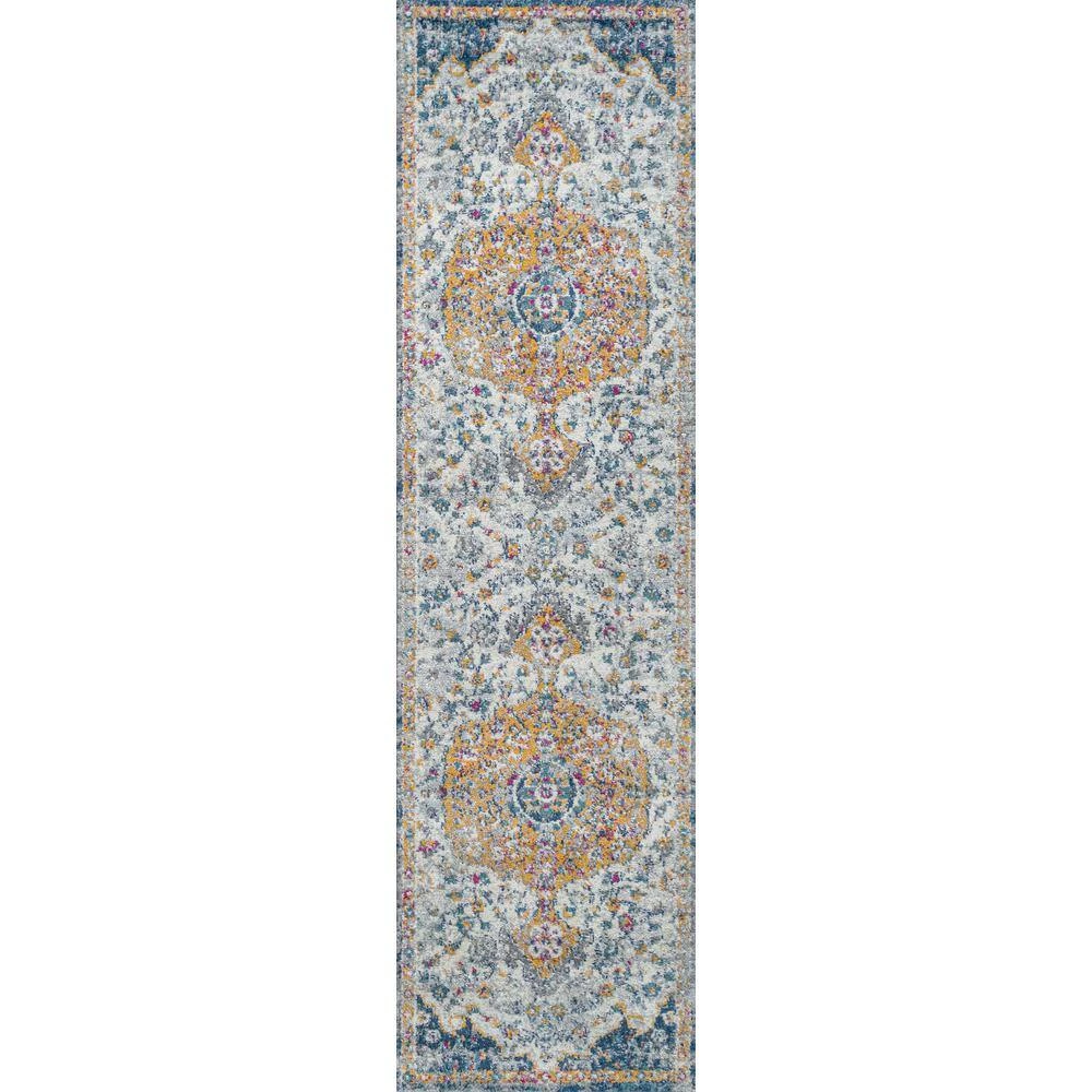 Lorena Ornate Light Gray/Dark Blue/Orange 2 ft. x 8 ft. Boho Medallion Area Rug by JONATHAN Y - Image 2