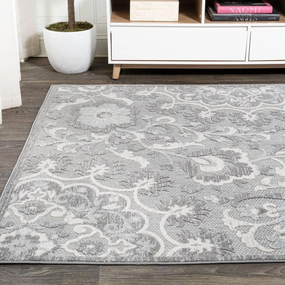 Lucena Modern Medallion High-Low Light Gray/Ivory 8 ft. x 10 ft. Indoor/Outdoor Area Rug by JONATHAN Y - Image 5