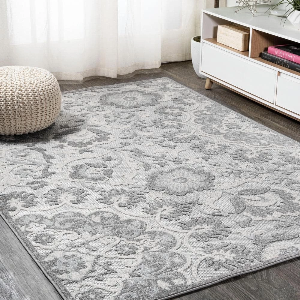 Lucena Modern Medallion High-Low Light Gray/Ivory 8 ft. x 10 ft. Indoor/Outdoor Area Rug by JONATHAN Y