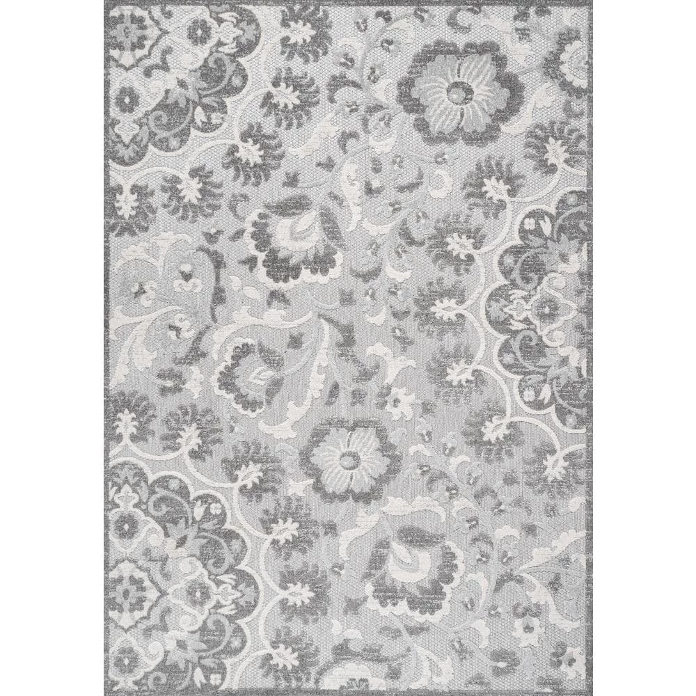 Lucena Modern Medallion High-Low Light Gray/Ivory 8 ft. x 10 ft. Indoor/Outdoor Area Rug by JONATHAN Y - Image 2