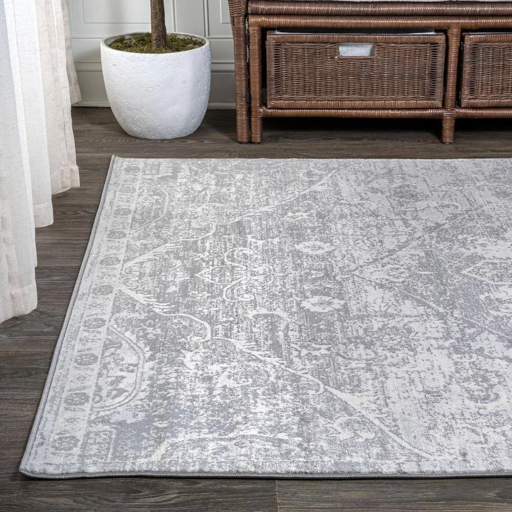 Modern Light Gray 5 ft. Square Persian Vintage Medallion Area Rug by JONATHAN Y - Image 10