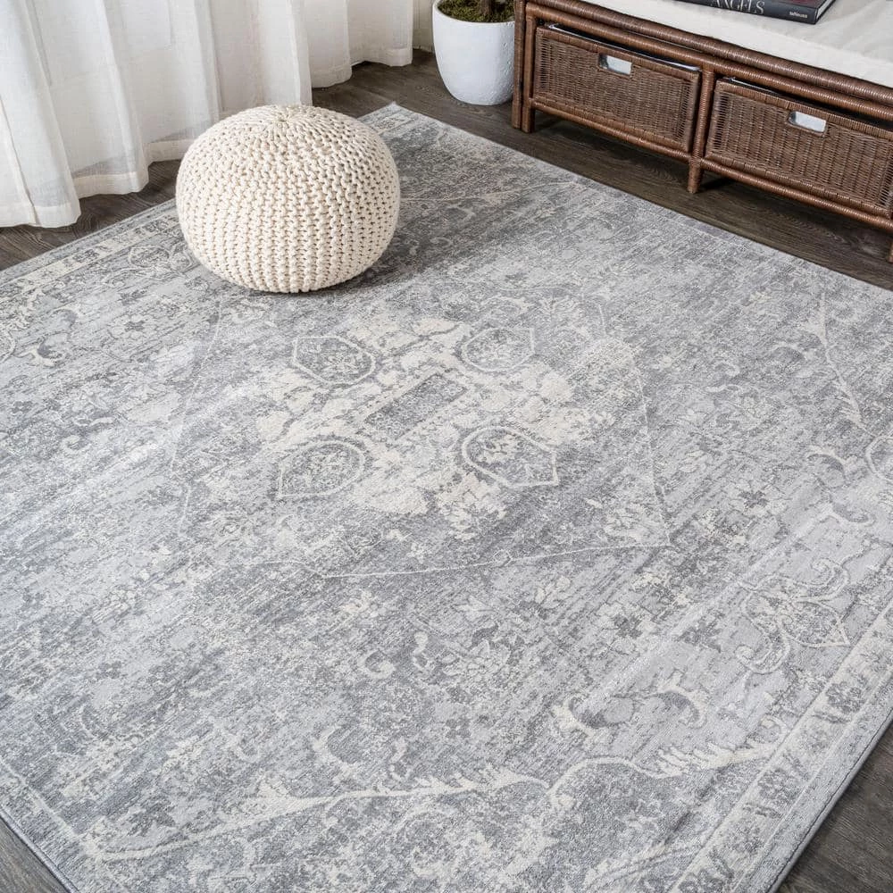 Modern Light Gray 5 ft. Square Persian Vintage Medallion Area Rug by JONATHAN Y - Image 2