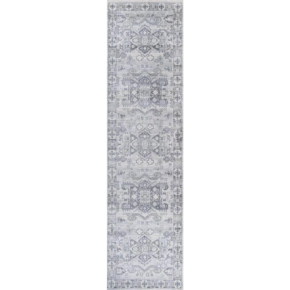 Modern Persian Vintage Light Gray 2 ft. x 8 ft. Medallion Runner Rug by JONATHAN Y