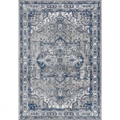 Modern Persian Vintage Medallion Light Grey/Navy 5 ft. x 8 ft. Area Rug by JONATHAN Y