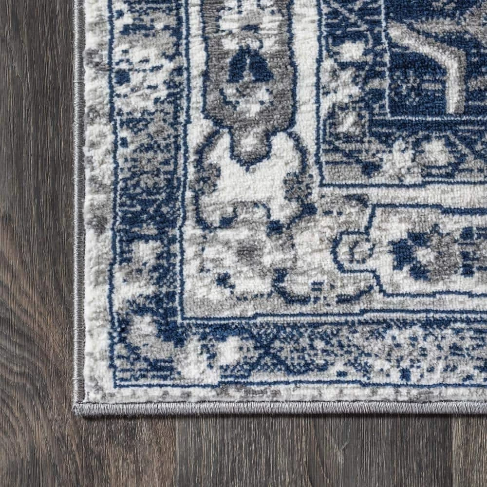 Modern Persian Vintage Grey/Navy 8 ft. x 10 ft. Medallion Light Area Rug by JONATHAN Y - Image 5