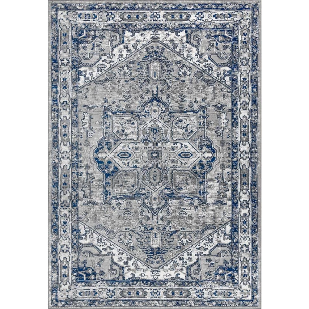 Modern Persian Vintage Grey/Navy 8 ft. x 10 ft. Medallion Light Area Rug by JONATHAN Y