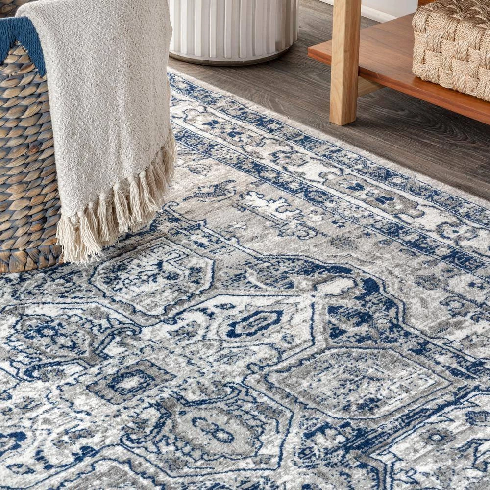 Modern Persian Vintage Grey/Navy 8 ft. x 10 ft. Medallion Light Area Rug by JONATHAN Y - Image 6
