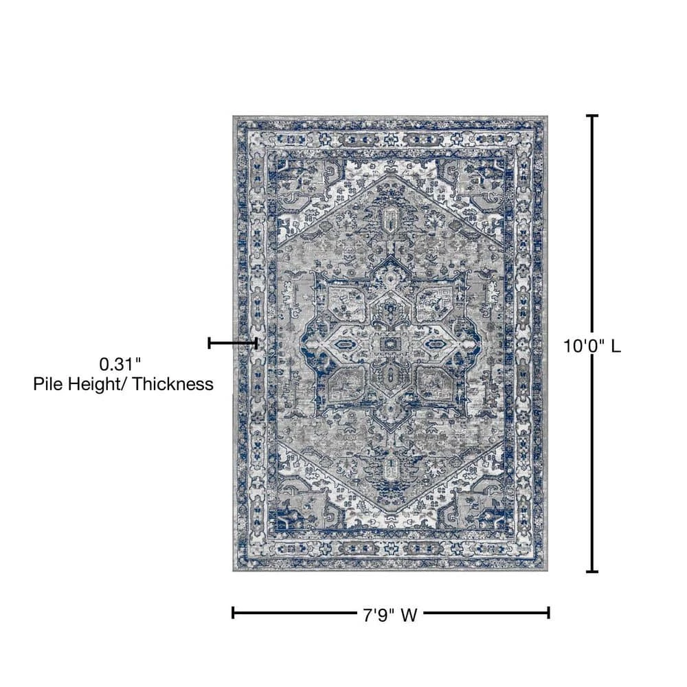 Modern Persian Vintage Grey/Navy 8 ft. x 10 ft. Medallion Light Area Rug by JONATHAN Y - Image 11