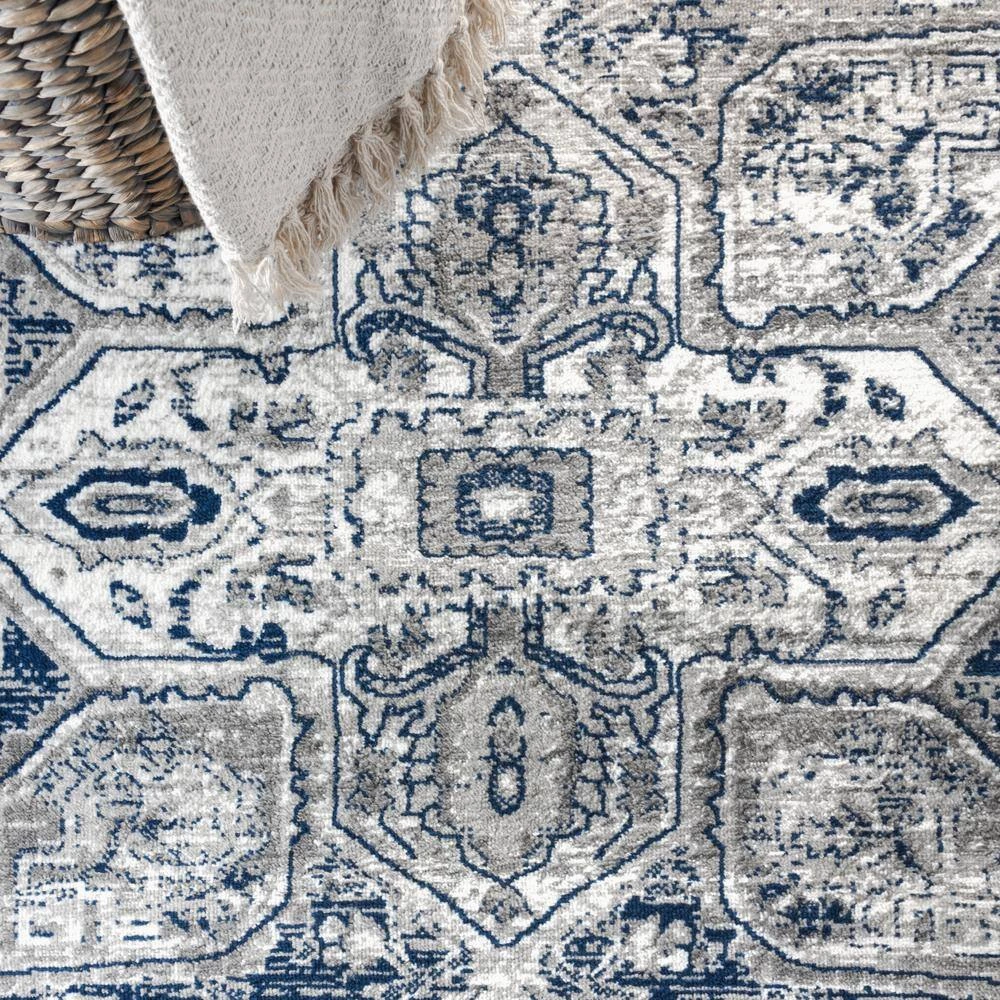 Modern Persian Vintage Grey/Navy 8 ft. x 10 ft. Medallion Light Area Rug by JONATHAN Y - Image 4
