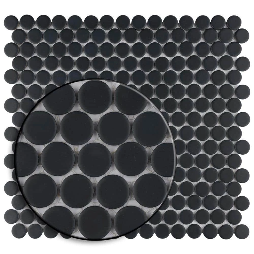 Hudson Penny Round Matte Black 12 in. x 12-5/8 in. x 5 mm Porcelain Mosaic Tile (10.74 sq. ft. / case) by Merola Tile - Image 10