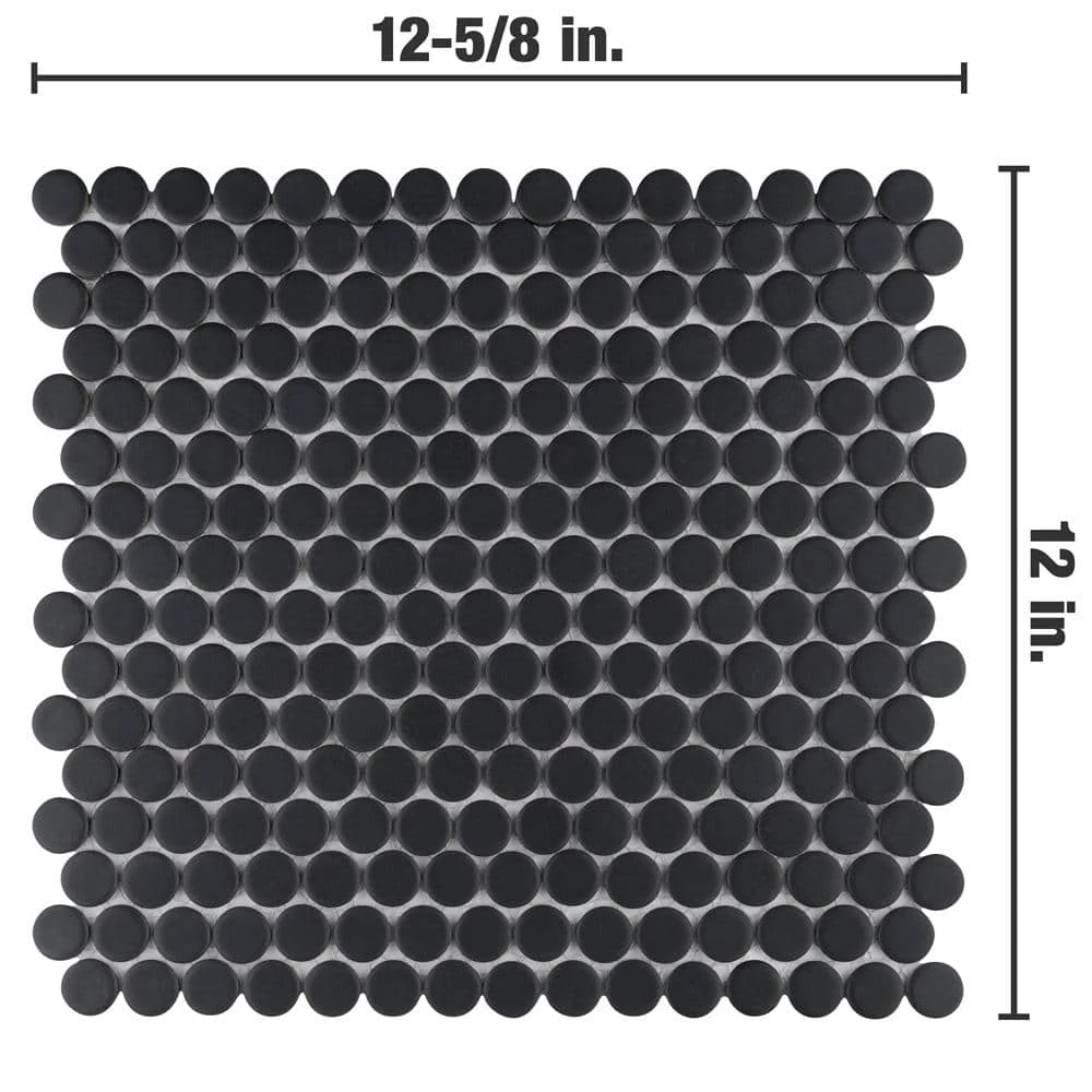 Hudson Penny Round Matte Black 12 in. x 12-5/8 in. x 5 mm Porcelain Mosaic Tile (10.74 sq. ft. / case) by Merola Tile - Image 3