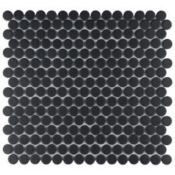 Hudson Penny Round Matte Black 12 in. x 12-5/8 in. x 5 mm Porcelain Mosaic Tile (10.74 sq. ft. / case) by Merola Tile