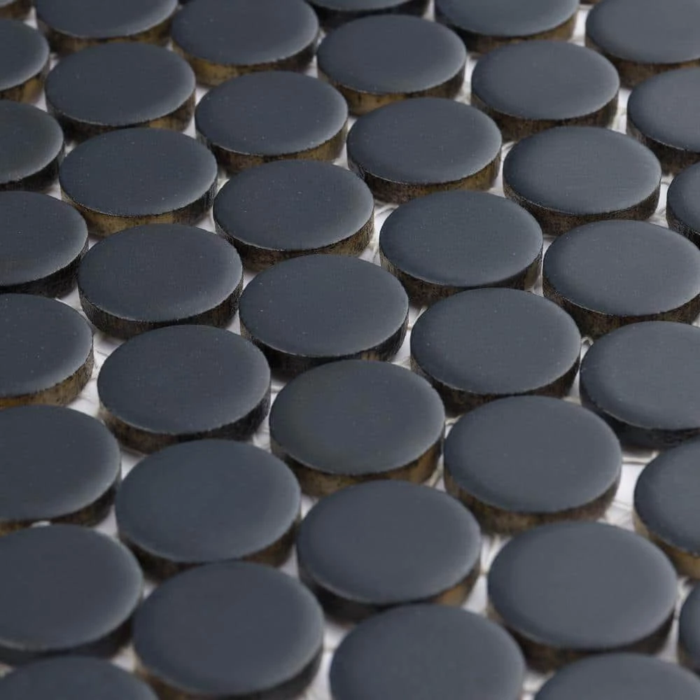 Hudson Penny Round Matte Black 12 in. x 12-5/8 in. x 5 mm Porcelain Mosaic Tile (10.74 sq. ft. / case) by Merola Tile - Image 4