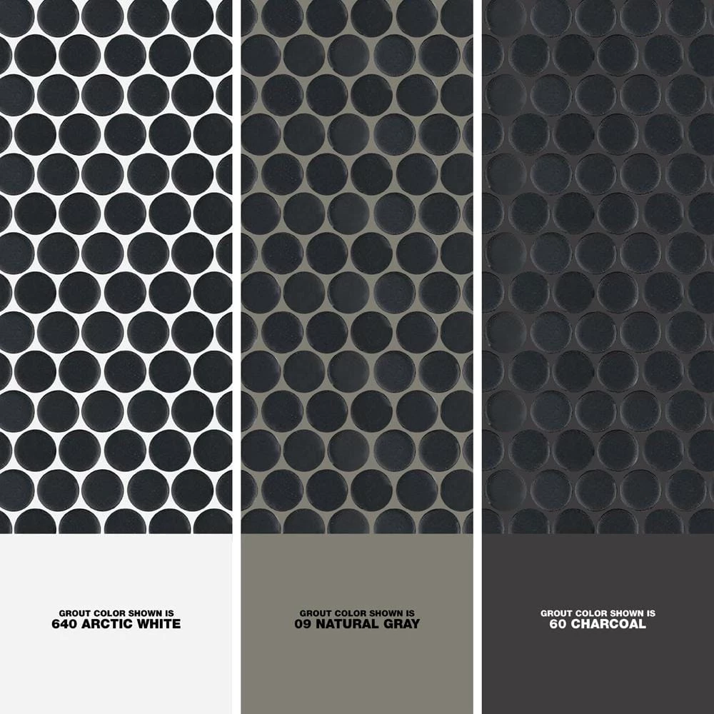 Hudson Penny Round Matte Black 12 in. x 12-5/8 in. x 5 mm Porcelain Mosaic Tile (10.74 sq. ft. / case) by Merola Tile - Image 8