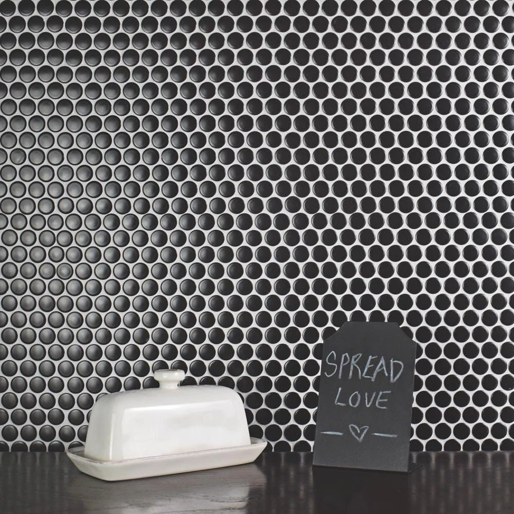 Hudson Penny Round Matte Black 12 in. x 12-5/8 in. x 5 mm Porcelain Mosaic Tile (10.74 sq. ft. / case) by Merola Tile - Image 12