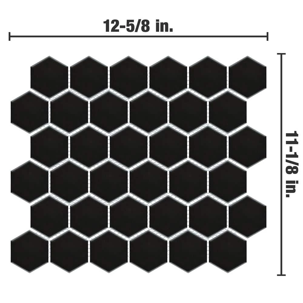 Metro 2 in. Hex Matte Black 11-1/8 in. x 12-5/8 in. Porcelain Mosaic Tile (10.0 sq. ft./Case) by Merola Tile - Image 3