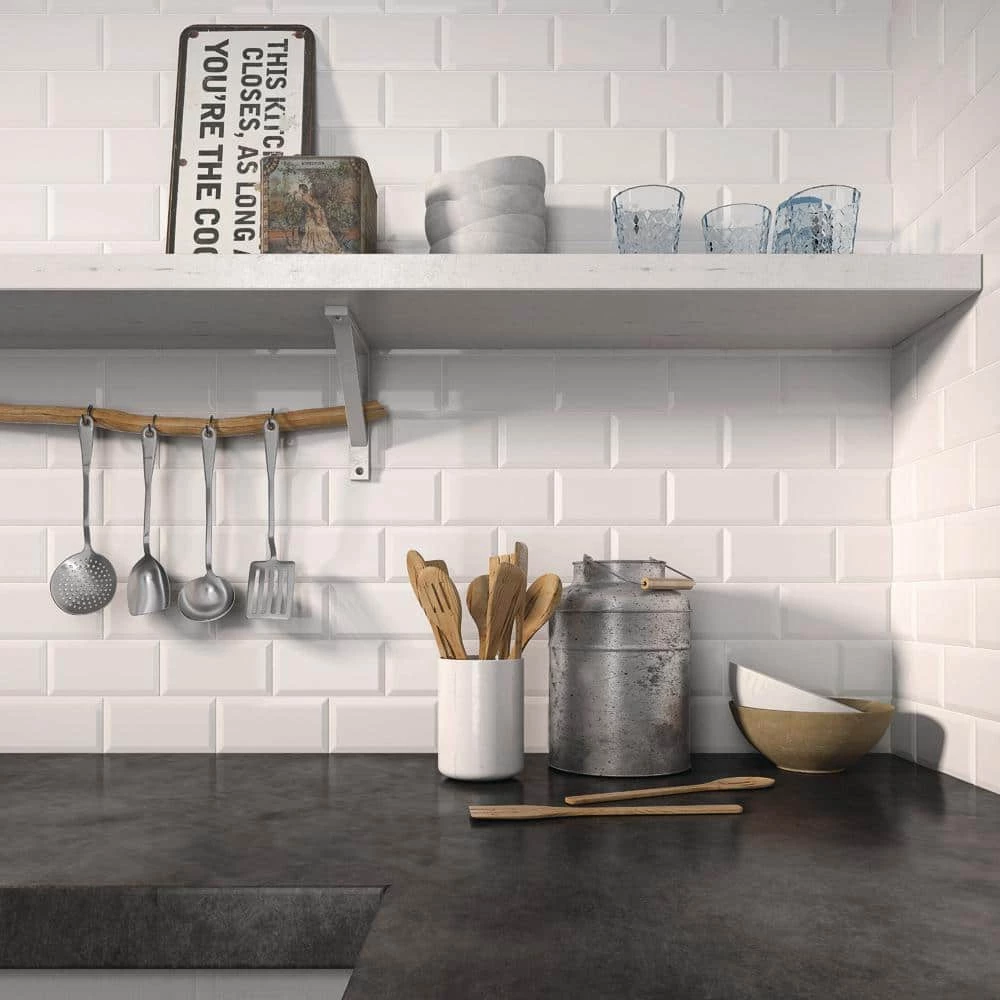 Crown Heights Beveled 3 in. x 6 in. Matte White Ceramic Wall Tile (6.03 sq. ft. /Case) by Merola Tile - Image 8