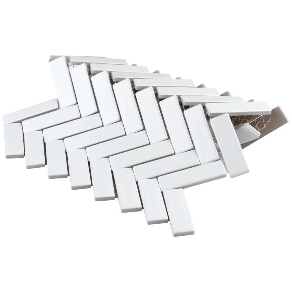 Metro Brick Herringbone Matte White 10-5/8 in. x 12-1/2 in. Porcelain Mosaic Tile (9.4 sq. ft./Case) by Merola Tile - Image 8
