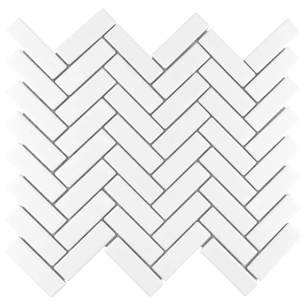 Metro Brick Herringbone Matte White 10-5/8 in. x 12-1/2 in. Porcelain Mosaic Tile (9.4 sq. ft./Case) by Merola Tile