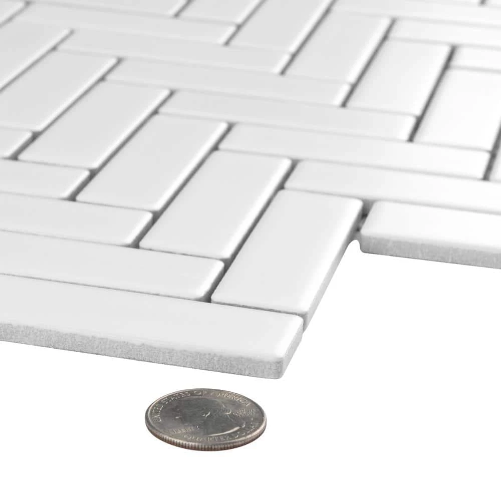 Metro Brick Herringbone Matte White 10-5/8 in. x 12-1/2 in. Porcelain Mosaic Tile (9.4 sq. ft./Case) by Merola Tile - Image 6