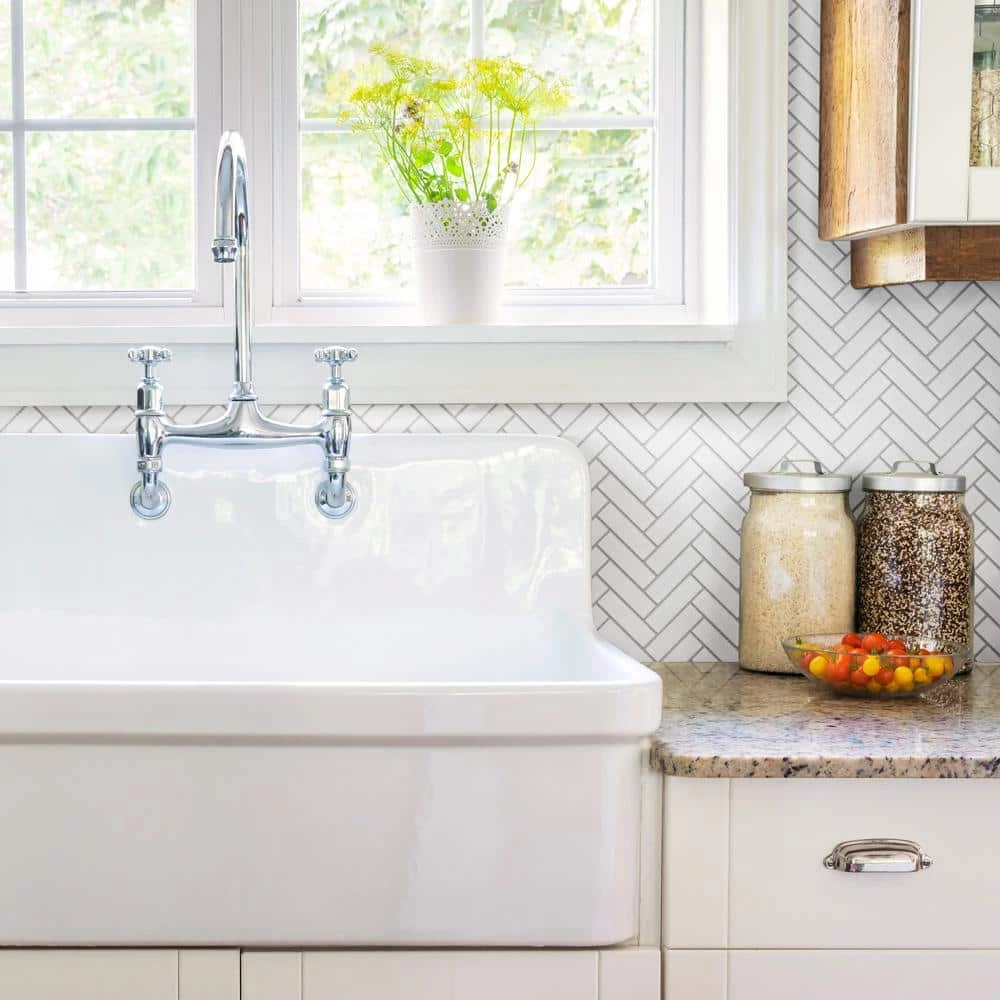 Metro Brick Herringbone Matte White 10-5/8 in. x 12-1/2 in. Porcelain Mosaic Tile (9.4 sq. ft./Case) by Merola Tile - Image 2