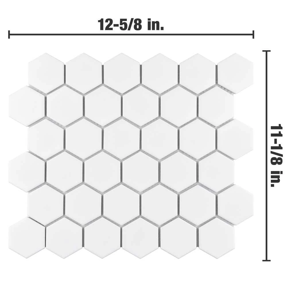 Metro 2" Hex Matte White 11-1/8 in. x 12-5/8 in. Porcelain Mosaic Tile (10.0 sq. ft./Case) by Merola Tile - Image 3