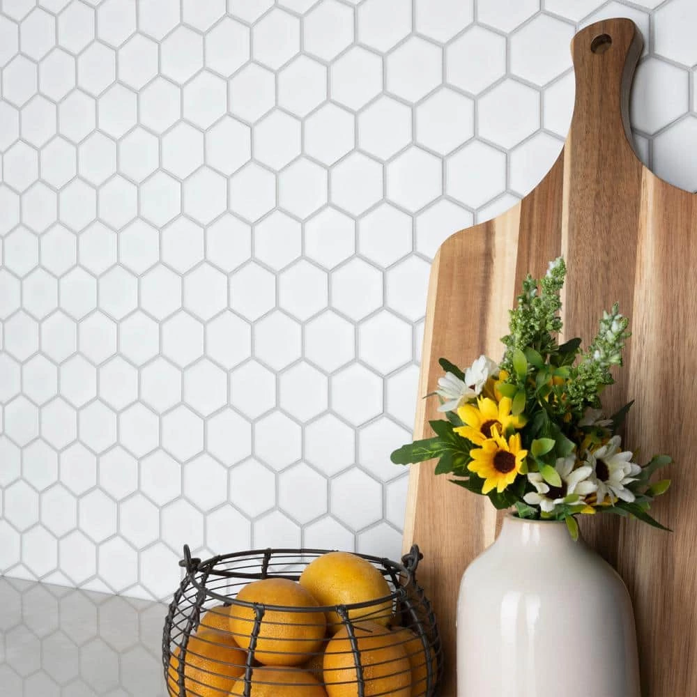 Metro 2" Hex Matte White 11-1/8 in. x 12-5/8 in. Porcelain Mosaic Tile (10.0 sq. ft./Case) by Merola Tile - Image 6