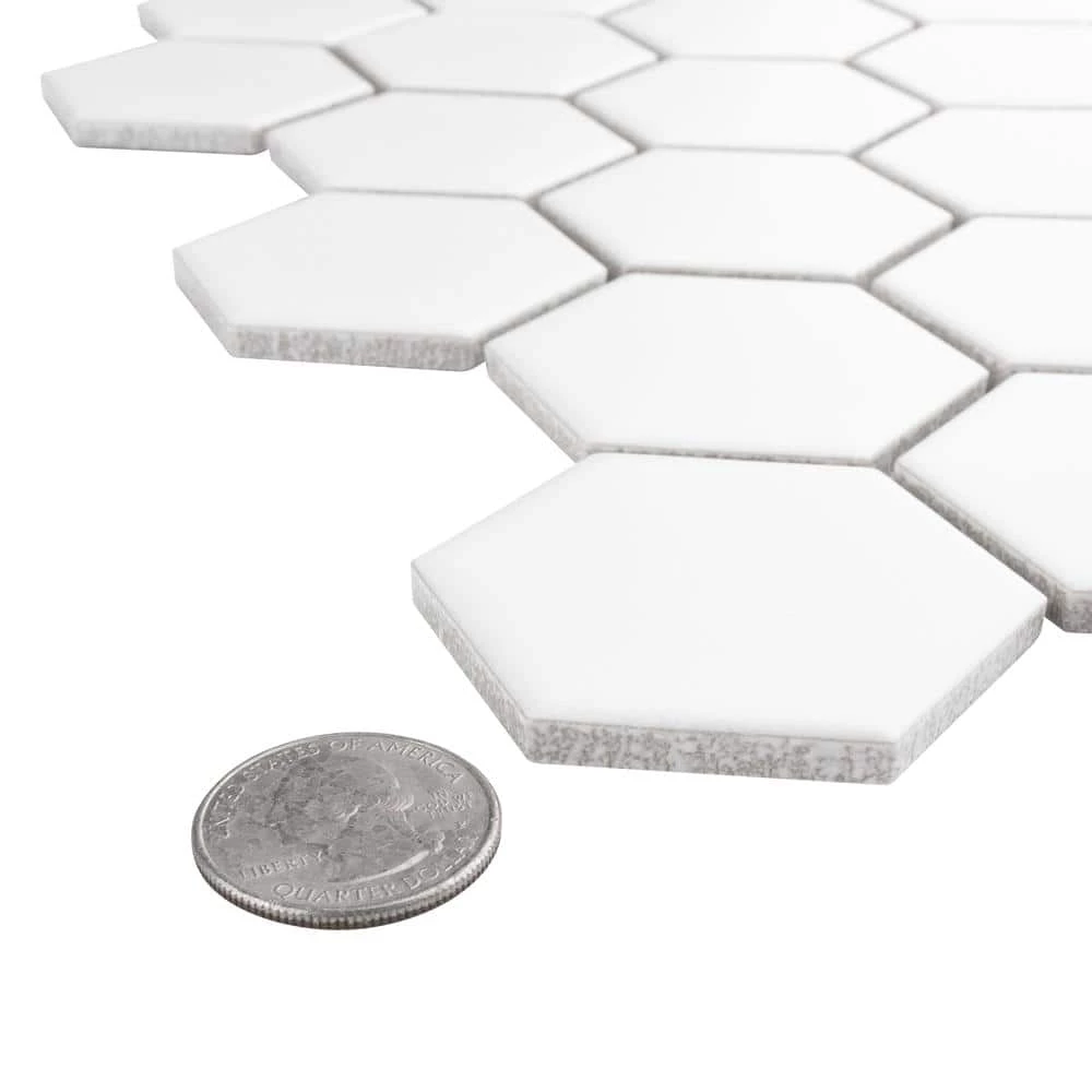 Metro 2" Hex Matte White 11-1/8 in. x 12-5/8 in. Porcelain Mosaic Tile (10.0 sq. ft./Case) by Merola Tile - Image 7