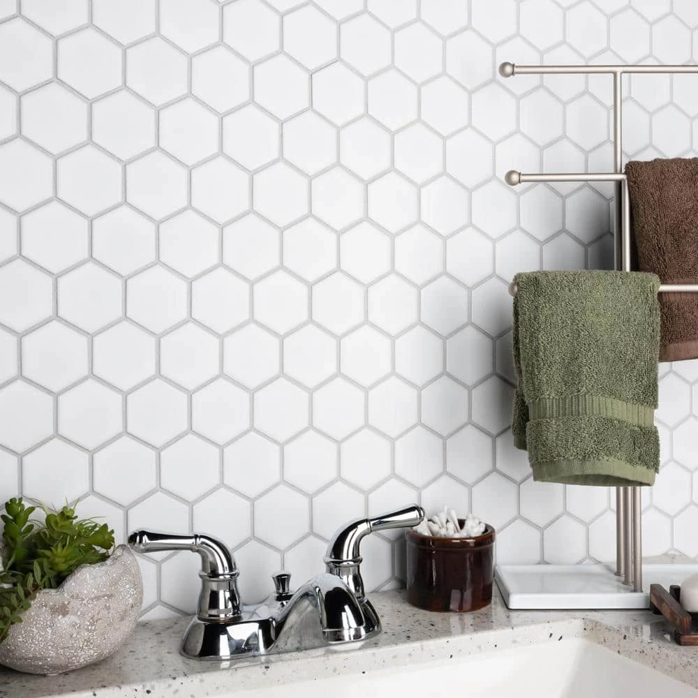 Metro 2" Hex Matte White 11-1/8 in. x 12-5/8 in. Porcelain Mosaic Tile (10.0 sq. ft./Case) by Merola Tile - Image 2