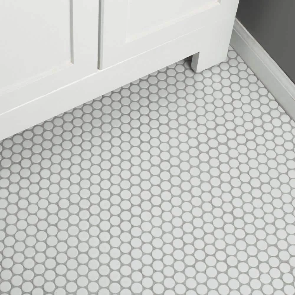 Hudson Penny Round Matte White 12 in. x 12-5/8 in. x 5 mm Porcelain Mosaic Tile (10.74 sq. ft. / case) by Merola Tile - Image 3