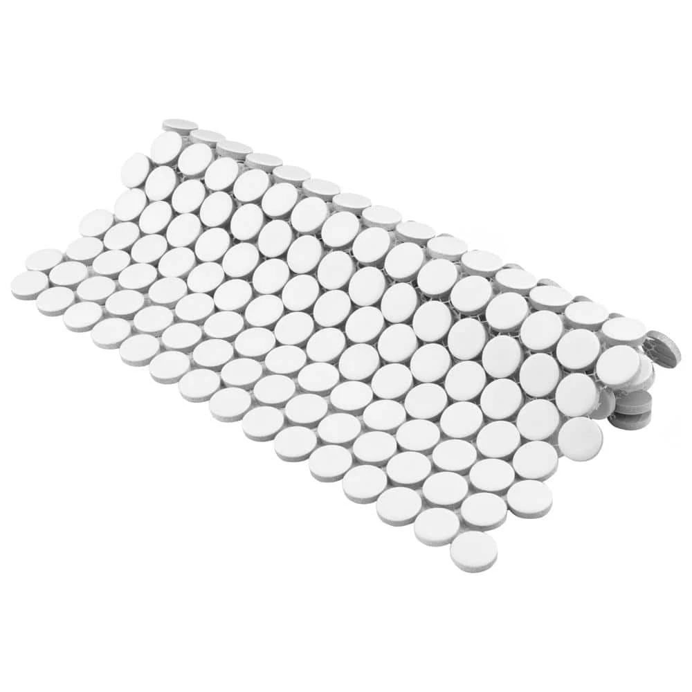 Hudson Penny Round Matte White 12 in. x 12-5/8 in. x 5 mm Porcelain Mosaic Tile (10.74 sq. ft. / case) by Merola Tile - Image 9