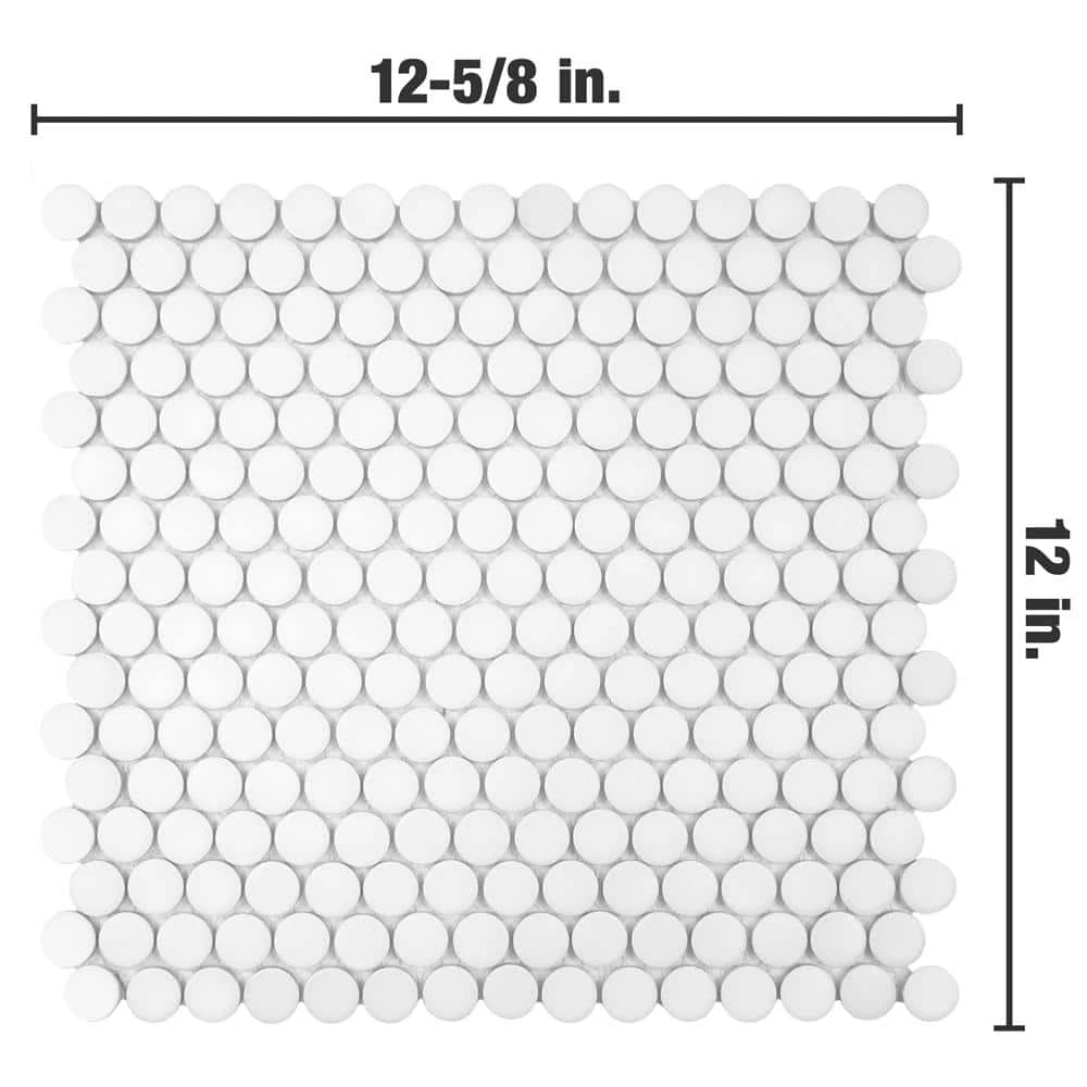 Hudson Penny Round Matte White 12 in. x 12-5/8 in. x 5 mm Porcelain Mosaic Tile (10.74 sq. ft. / case) by Merola Tile - Image 6