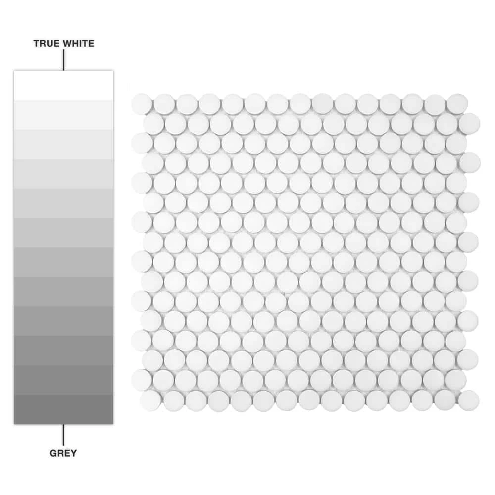 Hudson Penny Round Matte White 12 in. x 12-5/8 in. x 5 mm Porcelain Mosaic Tile (10.74 sq. ft. / case) by Merola Tile - Image 8
