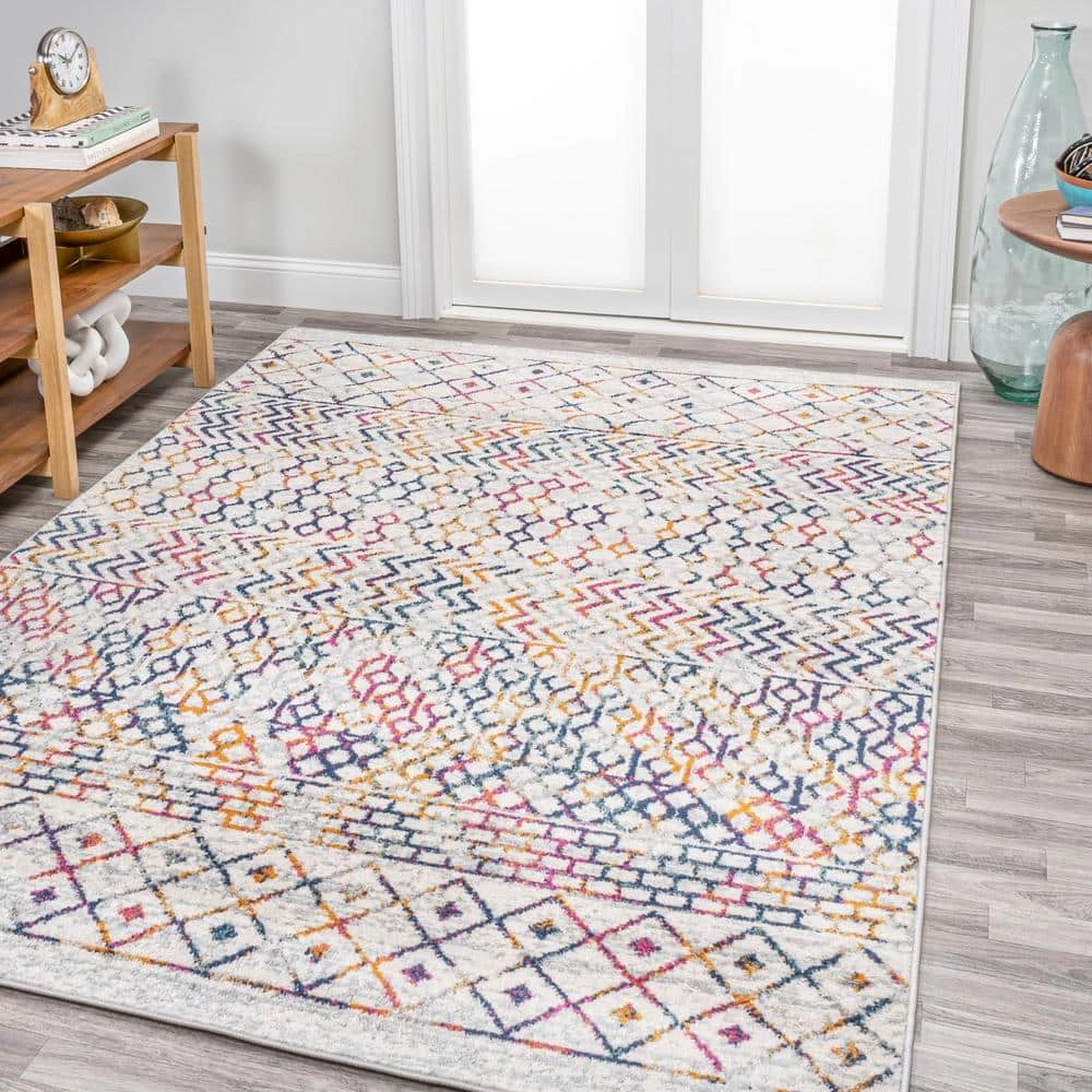 Arta Multi/Cream 8 ft. x 10 ft. Moroccan Vintage Geometric Area Rug by JONATHAN Y - Image 2