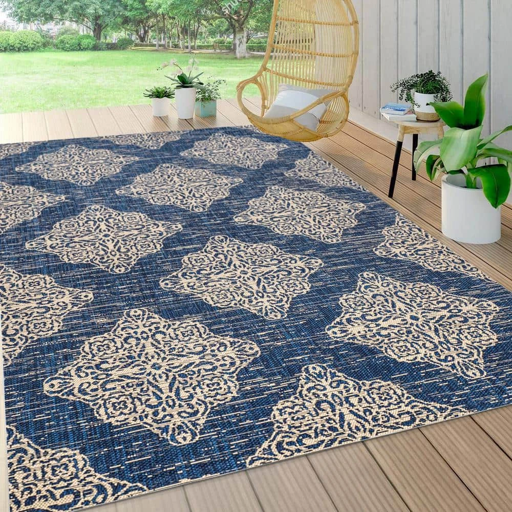 Tuscany Ornate Medallions Navy/Beige 8 ft. x 10 ft. Indoor/Outdoor Area Rug by JONATHAN Y - Image 3