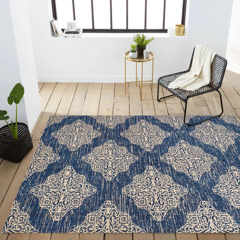 Tuscany Ornate Medallions Navy/Beige 8 ft. x 10 ft. Indoor/Outdoor Area Rug by JONATHAN Y - Image 4