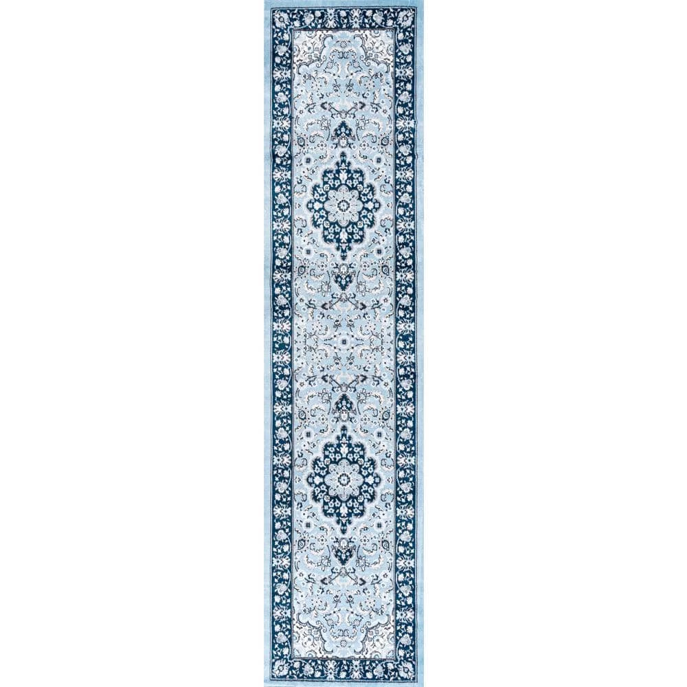 Palmette Navy/Blue 2 ft. x 10 ft. Modern Persian Floral Runner Rug by JONATHAN Y