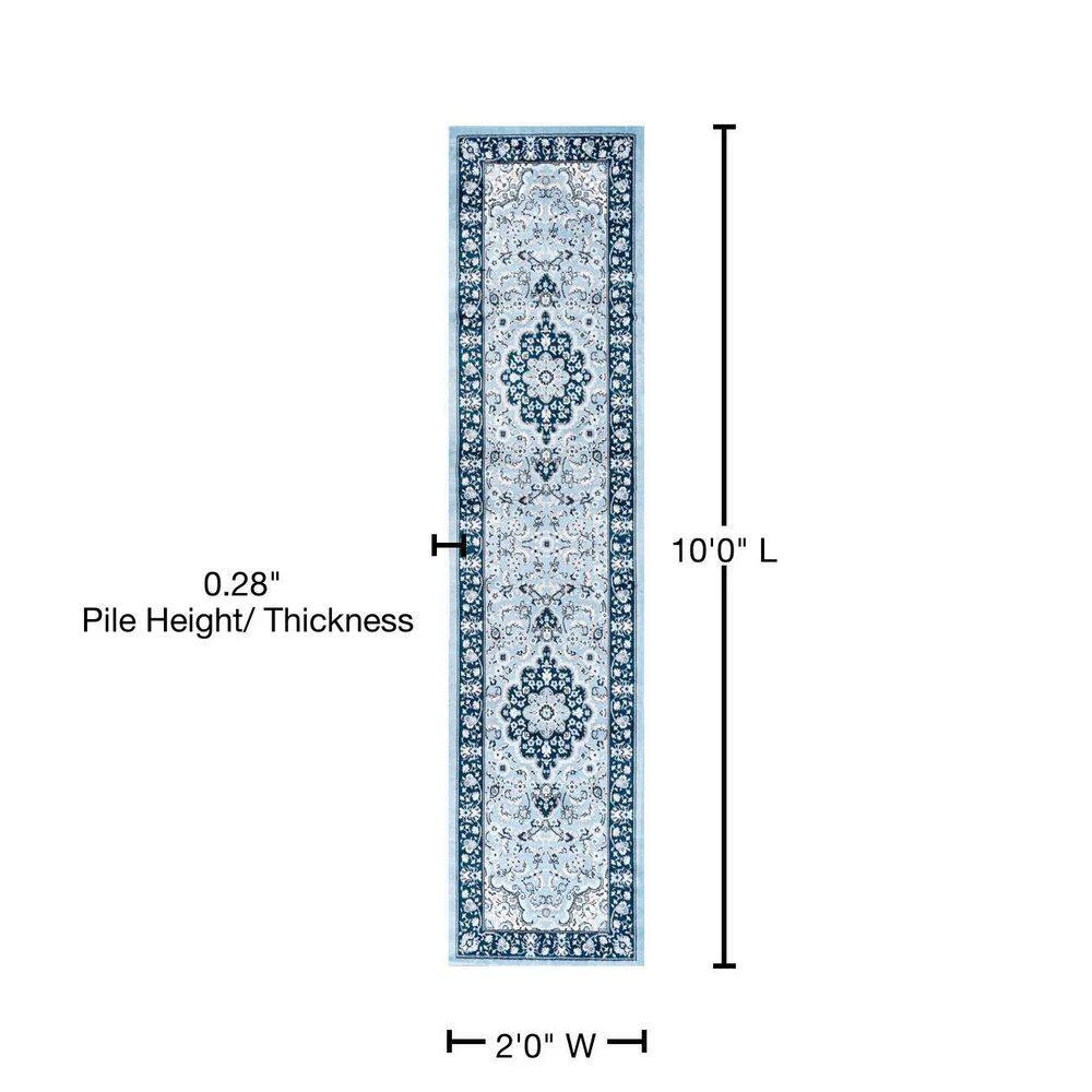 Palmette Navy/Blue 2 ft. x 10 ft. Modern Persian Floral Runner Rug by JONATHAN Y - Image 10