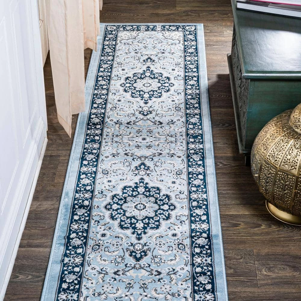 Palmette Navy/Blue 2 ft. x 10 ft. Modern Persian Floral Runner Rug by JONATHAN Y - Image 2