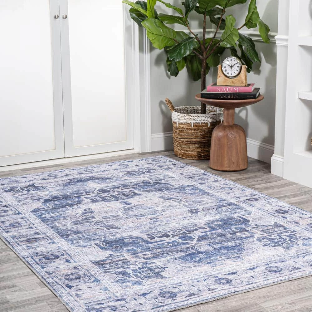 Alanya Ornate Navy/Cream 5 ft. x 8 ft. Medallion Machine Washable Indoor Area Rug by JONATHAN Y - Image 5