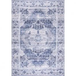 Alanya Ornate Navy/Cream 5 ft. x 8 ft. Medallion Machine Washable Indoor Area Rug by JONATHAN Y