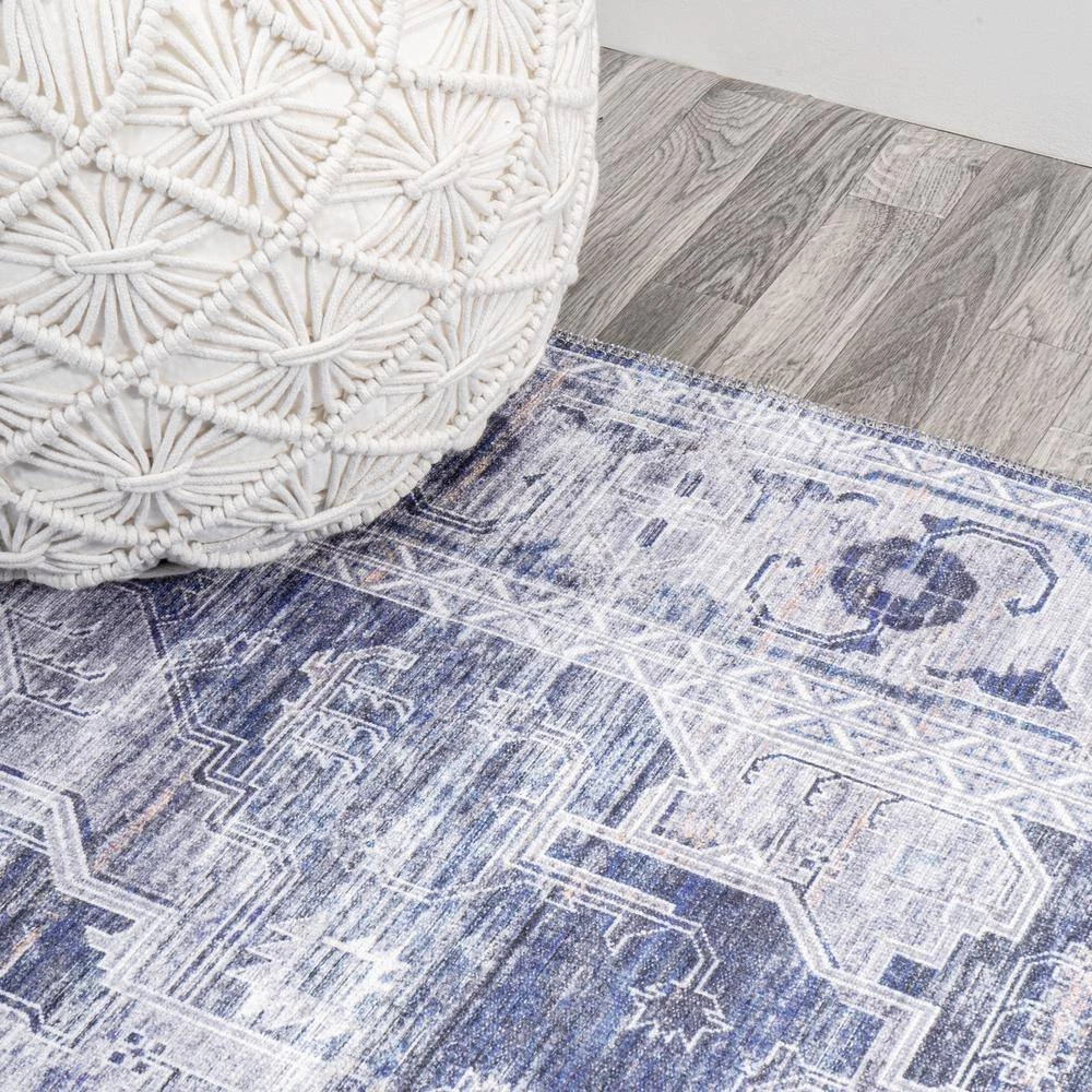 Alanya Ornate Navy/Cream 5 ft. x 8 ft. Medallion Machine Washable Indoor Area Rug by JONATHAN Y - Image 6