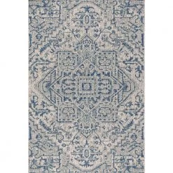 Estrella Navy/Gray 9 ft. x 12 ft. Bohemian Medallion Textured Weave Indoor/Outdoor Area Rug by JONATHAN Y