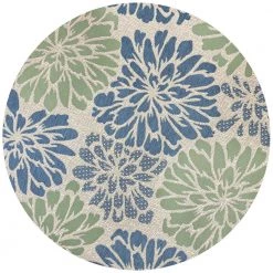 Zinnia Navy/Green 6 ft. Modern Floral Textured Weave Indoor/Outdoor Round Area Rug by JONATHAN Y