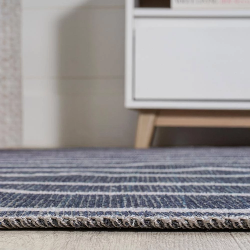 Rand Distressed Ticking Stripe Machine-Washable Navy/Ivory 9 ft. x 12 ft. Area Rug by JONATHAN Y - Image 14