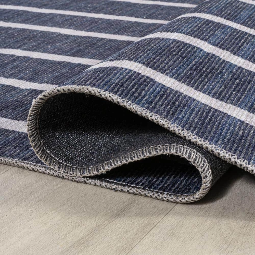 Rand Distressed Ticking Stripe Machine-Washable Navy/Ivory 9 ft. x 12 ft. Area Rug by JONATHAN Y - Image 8