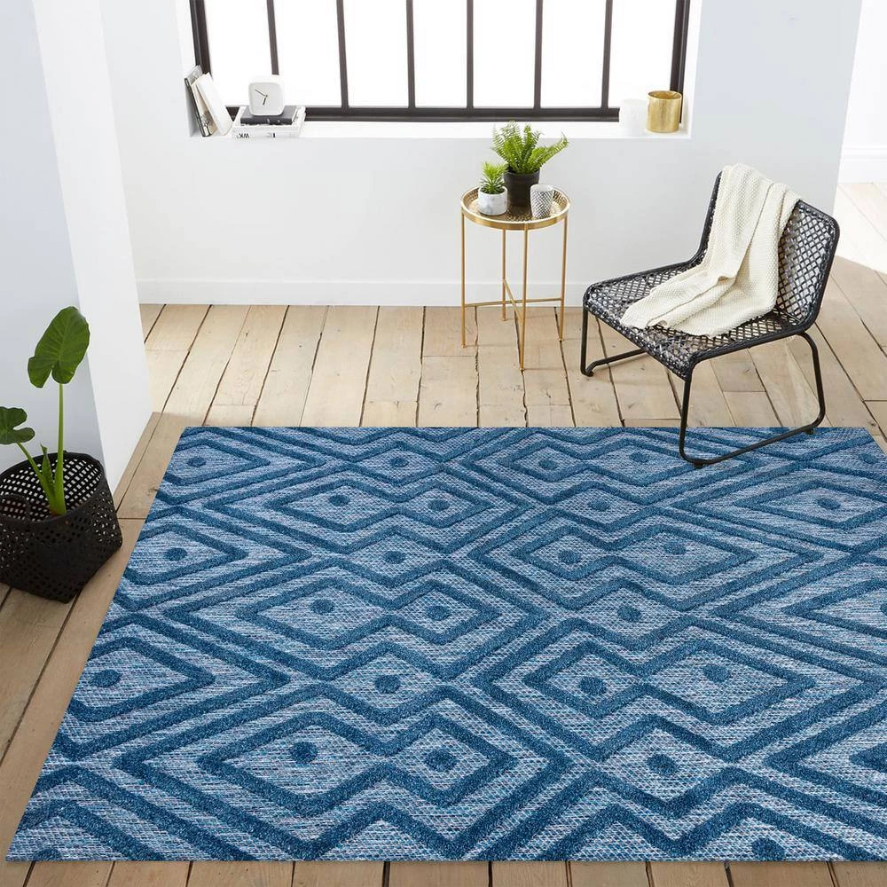 Balansat Moroccan Diamond Navy 8 ft. x 10 ft. Indoor/Outdoor Area Rug by JONATHAN Y - Image 3