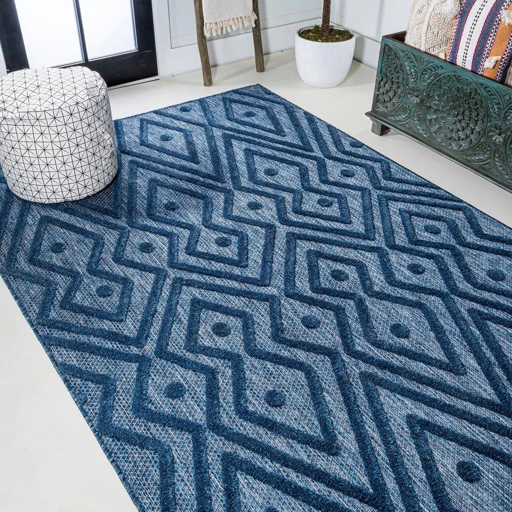 Balansat Moroccan Diamond Navy 8 ft. x 10 ft. Indoor/Outdoor Area Rug by JONATHAN Y - Image 4