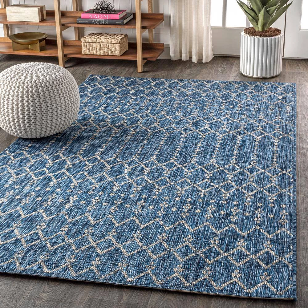 Ourika Moroccan Navy/Light Gray 7 ft. 9 in. x 10 ft. Geometric Textured Weave Indoor/Outdoor Area Rug by JONATHAN Y - Image 5