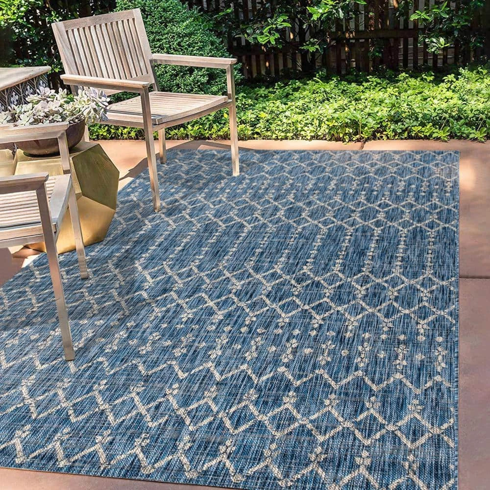Ourika Moroccan Navy/Light Gray 7 ft. 9 in. x 10 ft. Geometric Textured Weave Indoor/Outdoor Area Rug by JONATHAN Y - Image 3